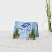 Blaue Kiesel, rosa Flamingos und Fisch Dankeskarte (Vorderseite)