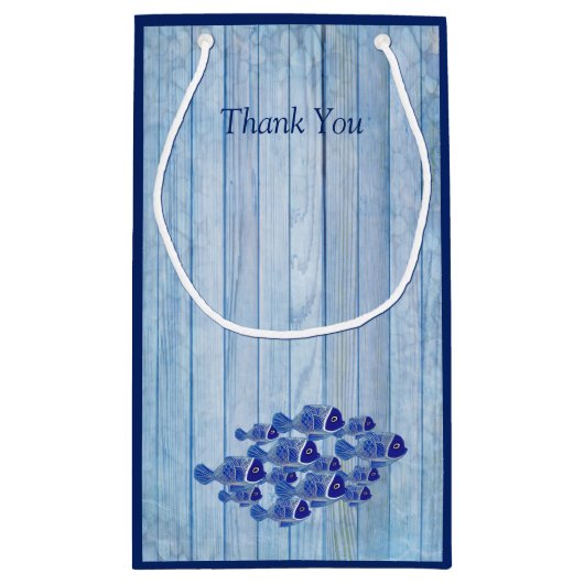 Blaue Kiesel, rosa Flamingos und Fisch Kleine Geschenktüte (Rückseite)