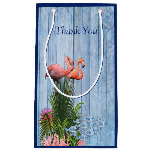 Blaue Kiesel, rosa Flamingos und Fisch Kleine Geschenktüte