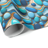 Blaue Kieselsteine Abstrakte Waves Gold Akzent Geschenkpapier (Rolleneckpunkt)