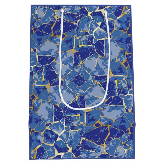 Blaue Kintsugi-Goldader Mittlere Geschenktüte (Rückseite)