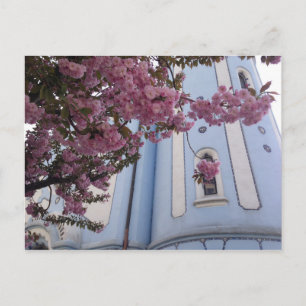Blaue Kirche + Blossom Postkarte
