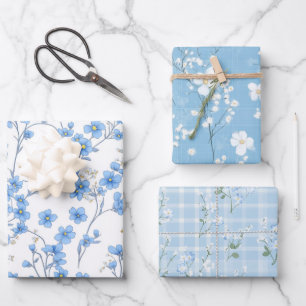 Blaue Kirschblüten-Blumen-Verpackungspapier Geschenkpapier Set