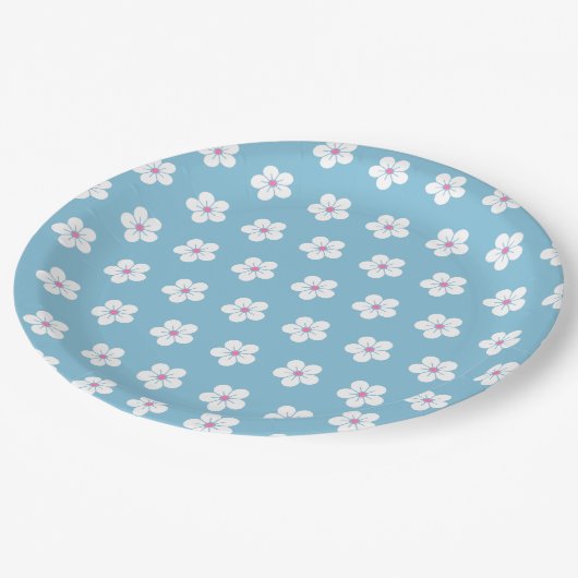 Blaue Kirschblüten Pappteller (Schrägansicht)