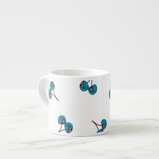 Blaue Kirsche Muster Espressotasse (Vorderseite Links)