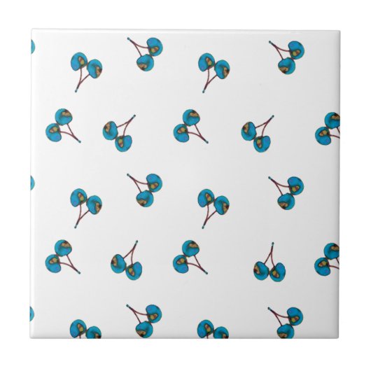 Blaue Kirsche Muster Fliese (Vorderseite)