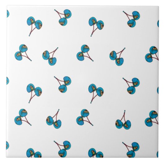 Blaue Kirsche Muster Fliese (Vorderseite)