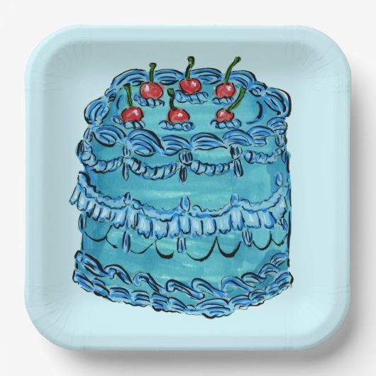 Blaue Kirschtorte Papierplatte Pappteller (Vorderseite)