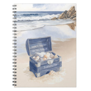 Blaue Kisten-Schalen Strand Notizblock