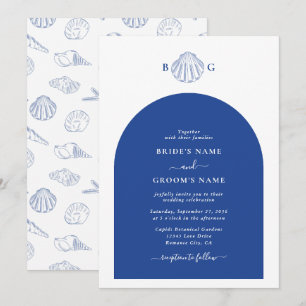 Blaue Klaffmuschel Strand Hochzeit Einladung