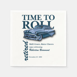 Blaue klassische Auto-Zeit zum Rollen-Ruhestandsfe Serviette