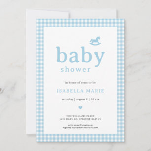 Blaue klassische Gingham-Einladung zur Babyparty Einladung
