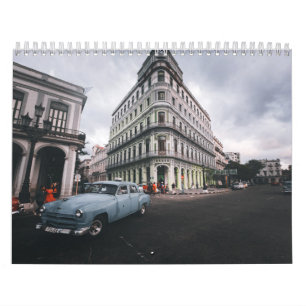 Blaue klassische Oldtimer-Stadtansicht Kalender