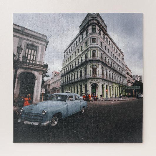 Blaue klassische Oldtimer-Stadtlandschaft Puzzle (Vertikal)