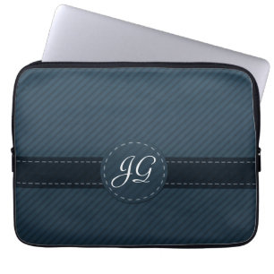 Blaue klassische Streifen-Monogramm-Laptop-Hülse Laptopschutzhülle