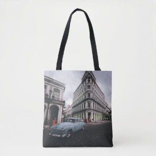 Blaue klassische Vintage-Autostadtansicht Tasche