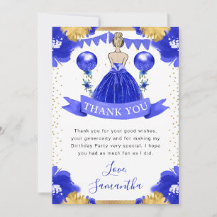 Blaue Kleid Blondhaarige Prinzessin Geburtstag Dankeskarte