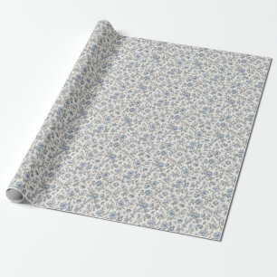 Blaue kleine Blumenverzweigung Warmweiß Geschenkpapier