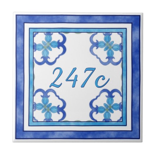 Blaue kleine Hausnummer Fliese (Vorderseite)