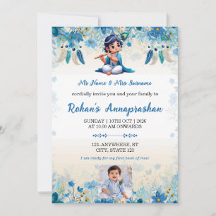 Blaue kleine Krishna Annaprashan-Foto-Einladung Einladung