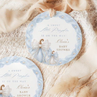 Blaue kleine Kürbis-Schleife Baby Shower Geschenkanhänger
