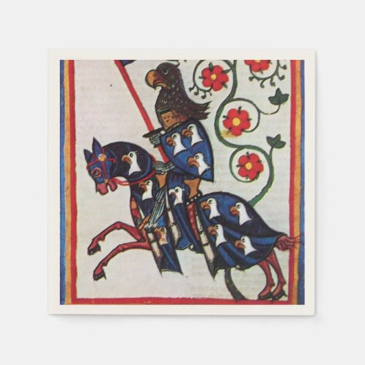 BLAUE KNIGHT AUF DER HORSEBACK Mittelalterliche Mi Serviette (Vorderseite)