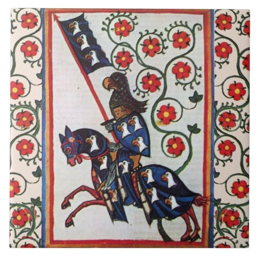 BLAUE KNIGHT MIT ROTE ROSEN MITTLERE MINIATUR FLIESE (Vorderseite)