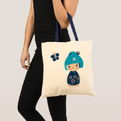 Blaue Kokeshi Dreiergruppe-Tasche Tragetasche (Vorderseite (Produkt))