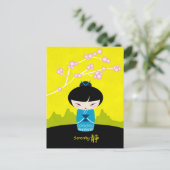 Blaue Kokeshi-Postkarte Postkarte (Stehend Vorderseite)