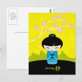 Blaue Kokeshi-Postkarte Postkarte (Vorne/Hinten)
