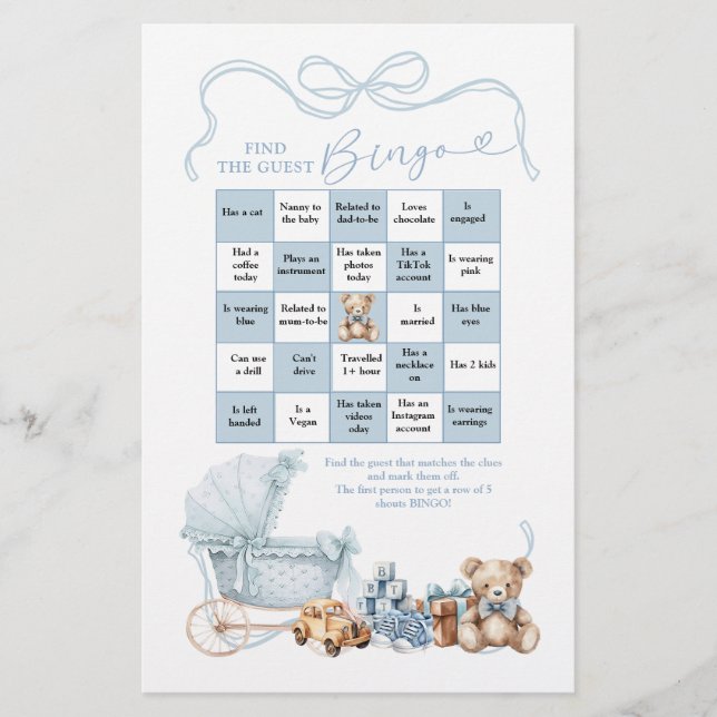 Blaue Kokette Babysänfte Finde den Gast Bingo (Vorderseite)