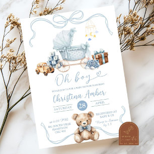 Blaue Kokette Babywagen Junge Babyparty Einladung
