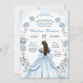 blaue kokette Bogen Prinzessin Quinceanera Einladung (Vorderseite)
