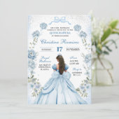 blaue kokette Bogen Prinzessin Quinceanera Einladung (Stehend Vorderseite)