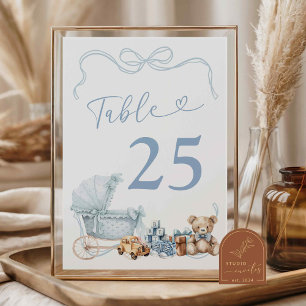 Blaue Koketten-Kinderwagen-Baby-Shower-Tabellennum Tischnummer