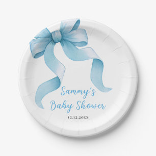 Blaue Koketten-Schleife Baby Shower Pappteller
