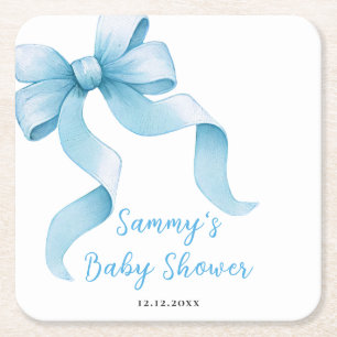 Blaue Koketten-Schleife Baby Shower Rechteckiger Pappuntersetzer