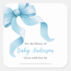 Blaue Koketten-Schleifen-Baby-Shower-Exlibris Quadratischer Aufkleber