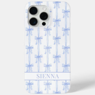 Blaue Koketten Schleifen Gestreifte Monogrammierte Case-Mate iPhone Hülle