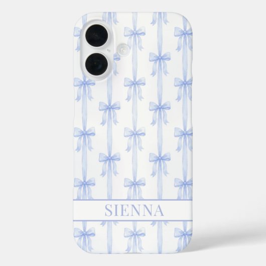 Blaue Koketten Schleifen Gestreifte Monogrammierte Case-Mate iPhone Hülle (Rückseite)