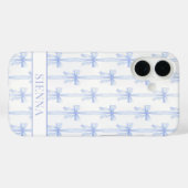 Blaue Koketten Schleifen Gestreifte Monogrammierte Case-Mate iPhone Hülle (Rückseite (Horizontal))