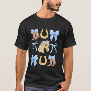 Blaue Koketten-Schleifen-Stiefel Pferd Hufeisen T-Shirt