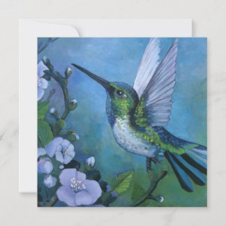 Blaue Kolibri-Kartenkunst weiche Blumen Color Pop