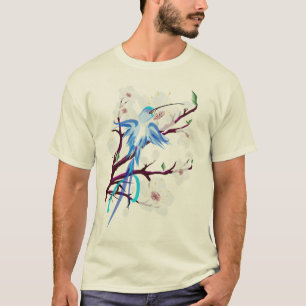 Blaue Kolibri-und Kirschblüten T-Shirt