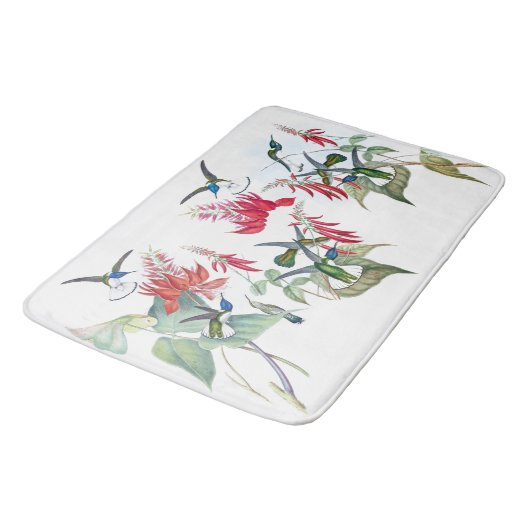 Blaue Kolibri-Vogel-rote Blumen-Bad-Matte Badematte (Schrägansicht)