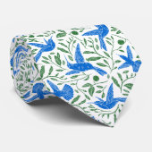 Blaue Kolibris mit grünen Blume und Blätter Krawatte (Gerollt)