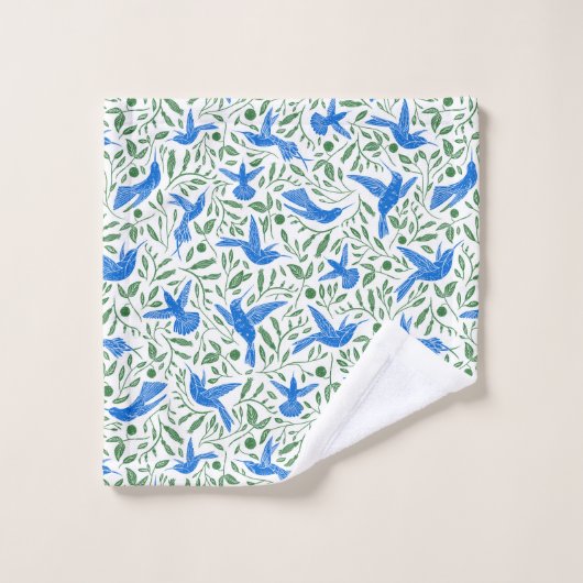 Blaue Kolibris und Blätter. Badhandtuch Set (Waschlappen)