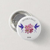 Blaue Kolibris und Blumen Button (Vorne & Hinten)