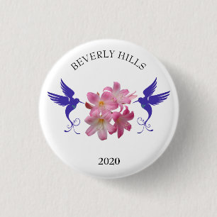 Blaue Kolibris und Blumen Button