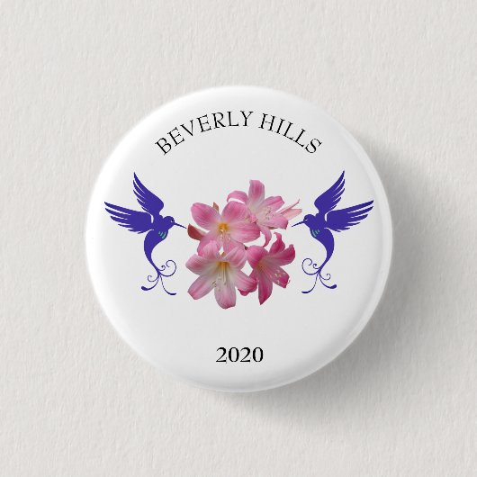 Blaue Kolibris und Blumen Button (Vorderseite)